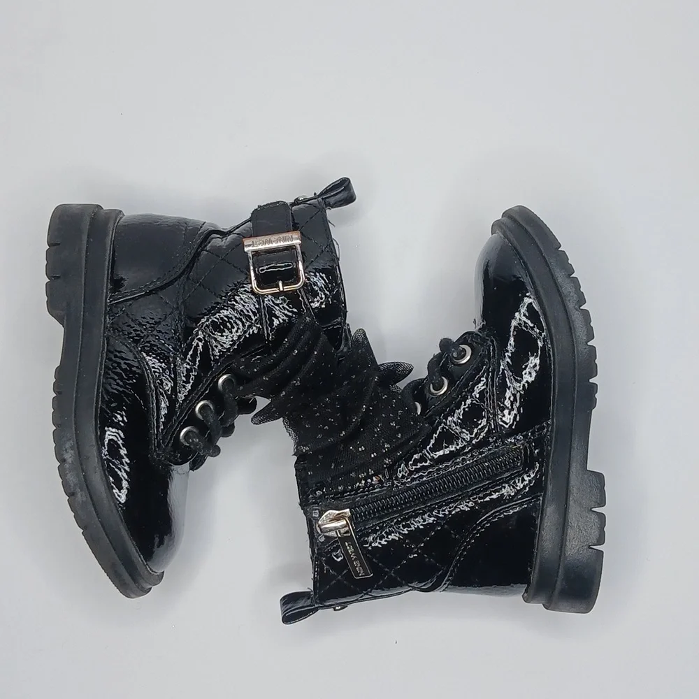 Nine West toddler combat‎ boots in black patent leather